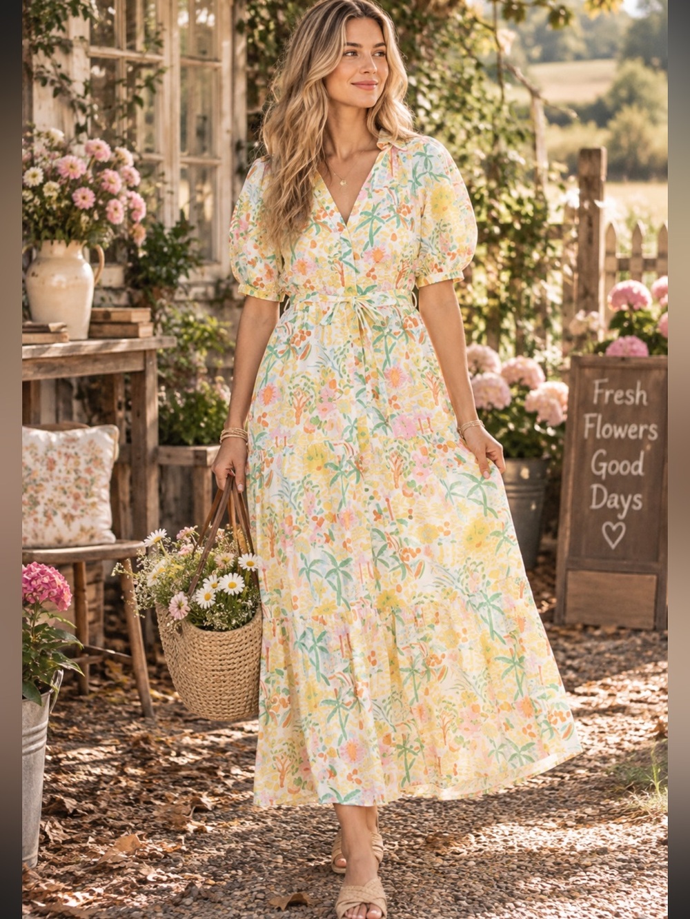 Roller Rabbit x Target Vacation Puff Sleeve Maxi Dress cotton